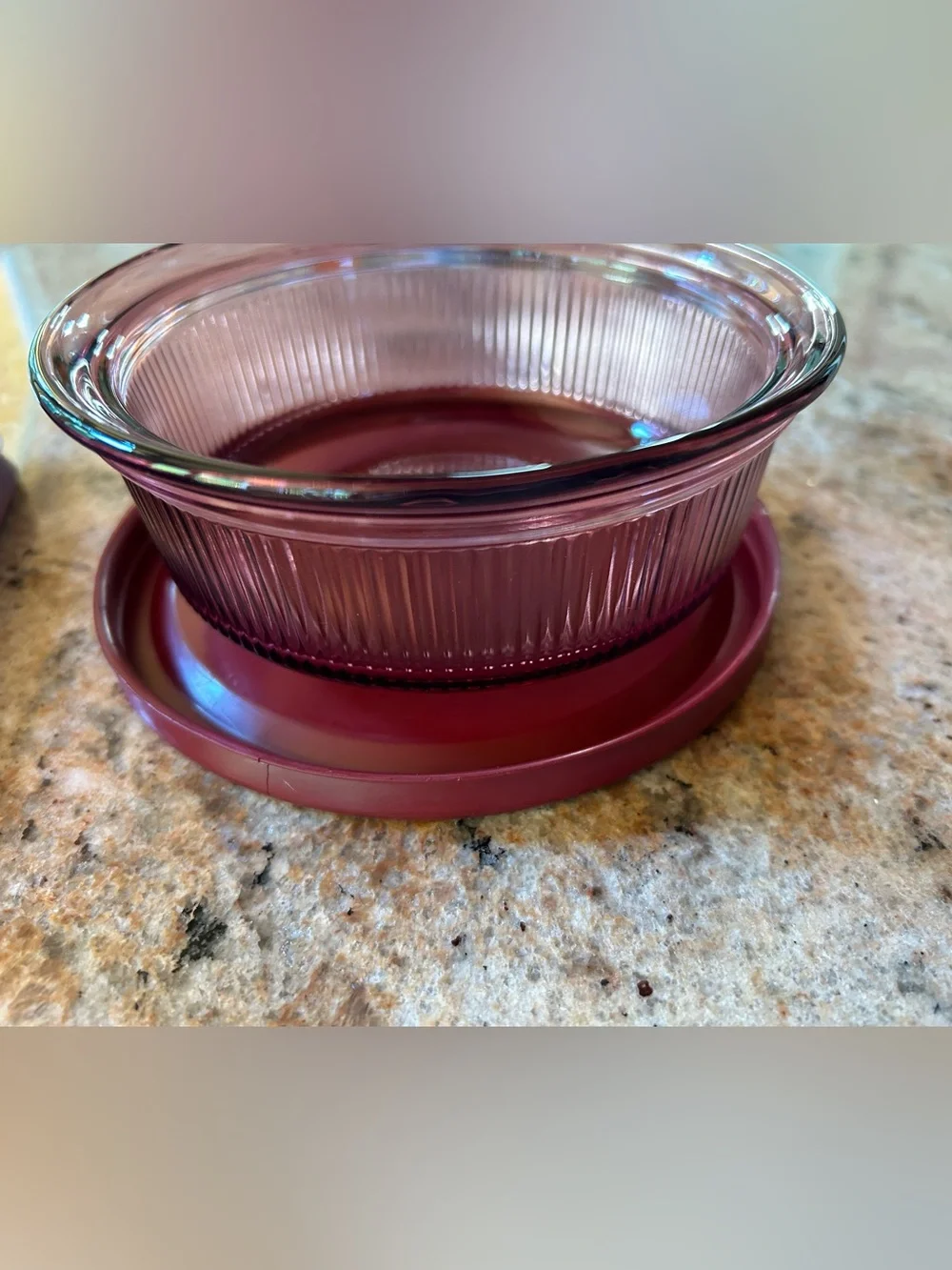 Pyrex Cranberry Visions Glass Food Storage w/lids Round C-16-B 1 pint & 7210 3C.
